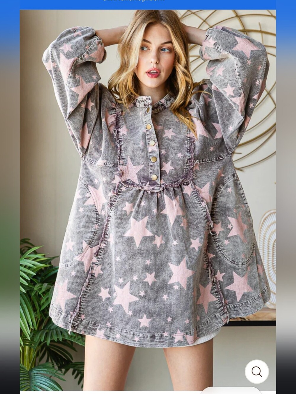 #294. Oli&Hali Wash Star Printed Peplum Corduroy Babydoll Top - Picture 3 of 8